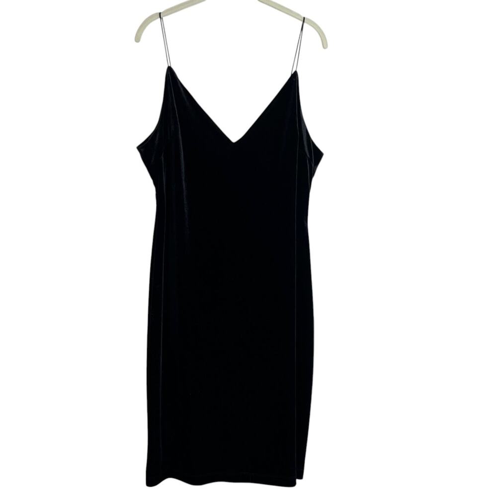 B. Smart Womens Slip Dress XXL Black Velvet Spaghetti Strap V-Neck Lined